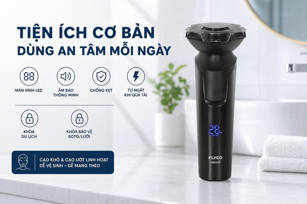 Máy cạo râu khô và ướt Flyco FS903VN Màu Đen