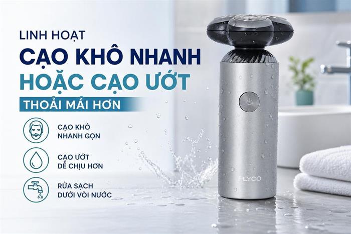 Máy cạo râu khô và ướt Flyco FS965VN Màu Xám
