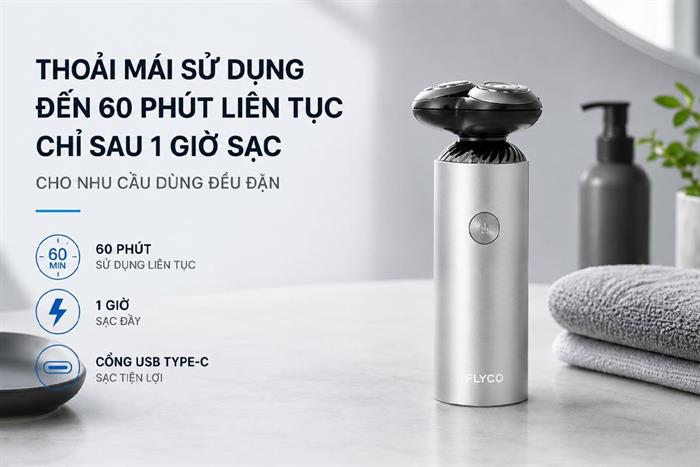 Máy cạo râu khô và ướt Flyco FS965VN Màu Xám