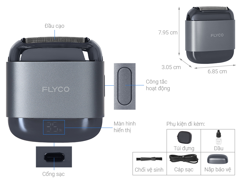 Máy cạo râu khô và ướt Flyco F8VN Xám