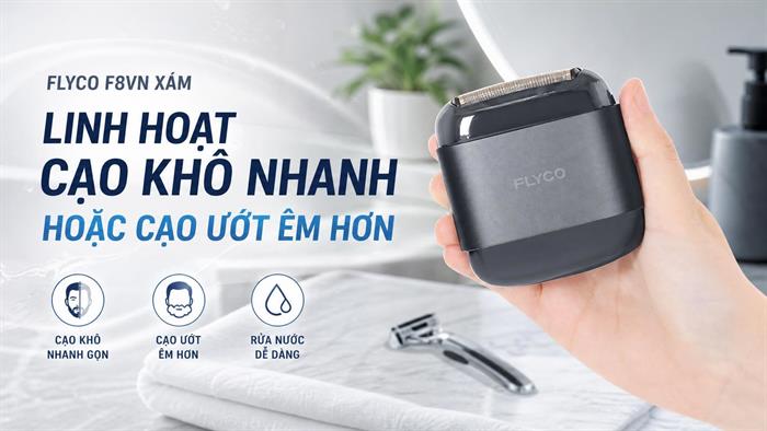 Máy cạo râu khô và ướt Flyco F8VN Xám Màu Xám