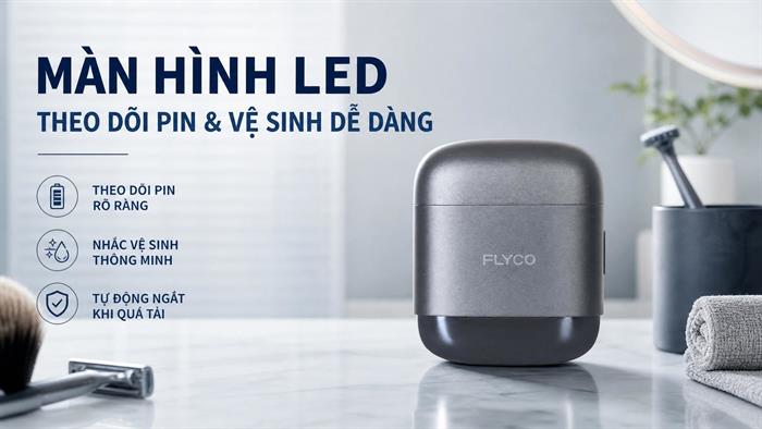 Máy cạo râu khô và ướt Flyco F8VN Xám Màu Xám