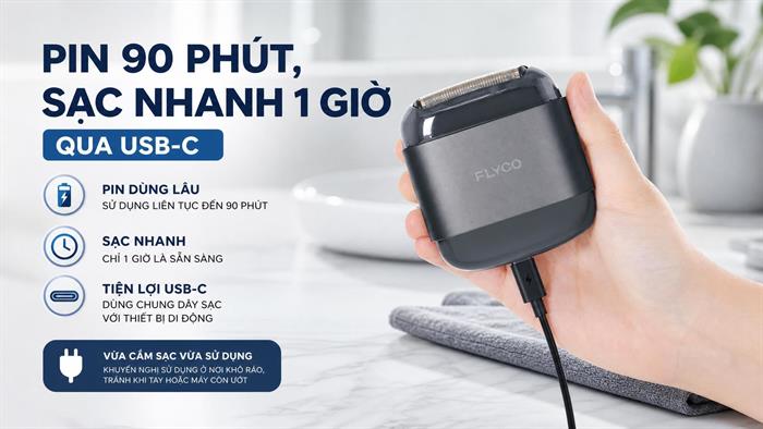 Máy cạo râu khô và ướt Flyco F8VN Xám Màu Xám
