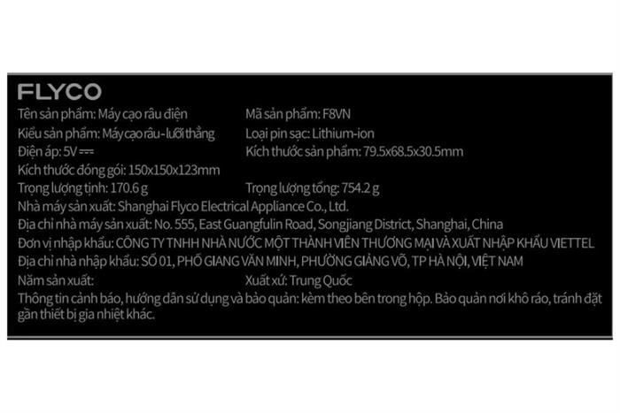 Máy cạo râu khô và ướt Flyco F8VN Xám Màu Xám