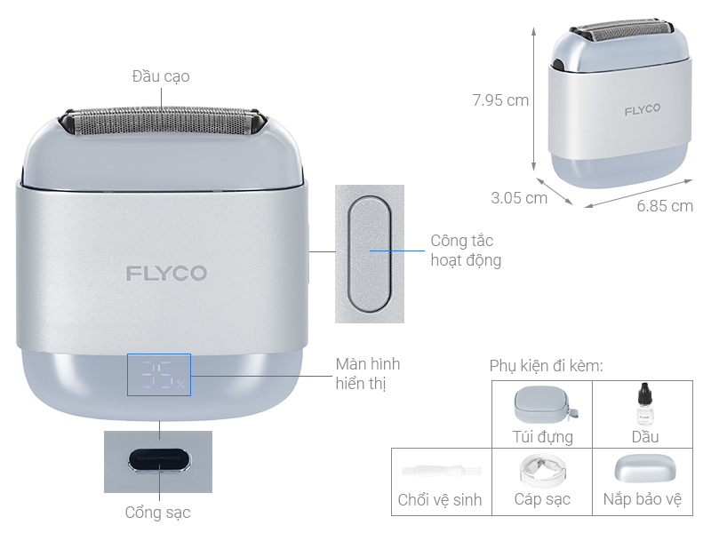 Máy cạo râu khô và ướt Flyco F8VN Bạc