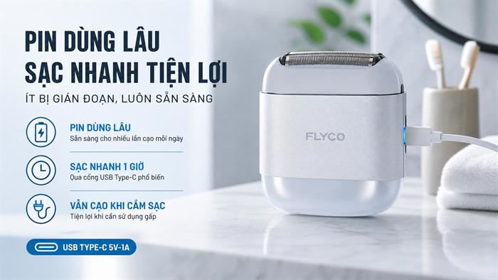 Máy cạo râu khô và ướt Flyco F8VN Bạc Màu Bạc