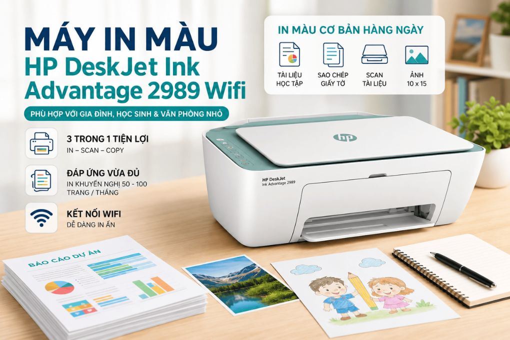 Máy in phun màu đa năng HP HP DeskJet Ink Advantage 2989 Wifi (A24J7B) Màu Trắng