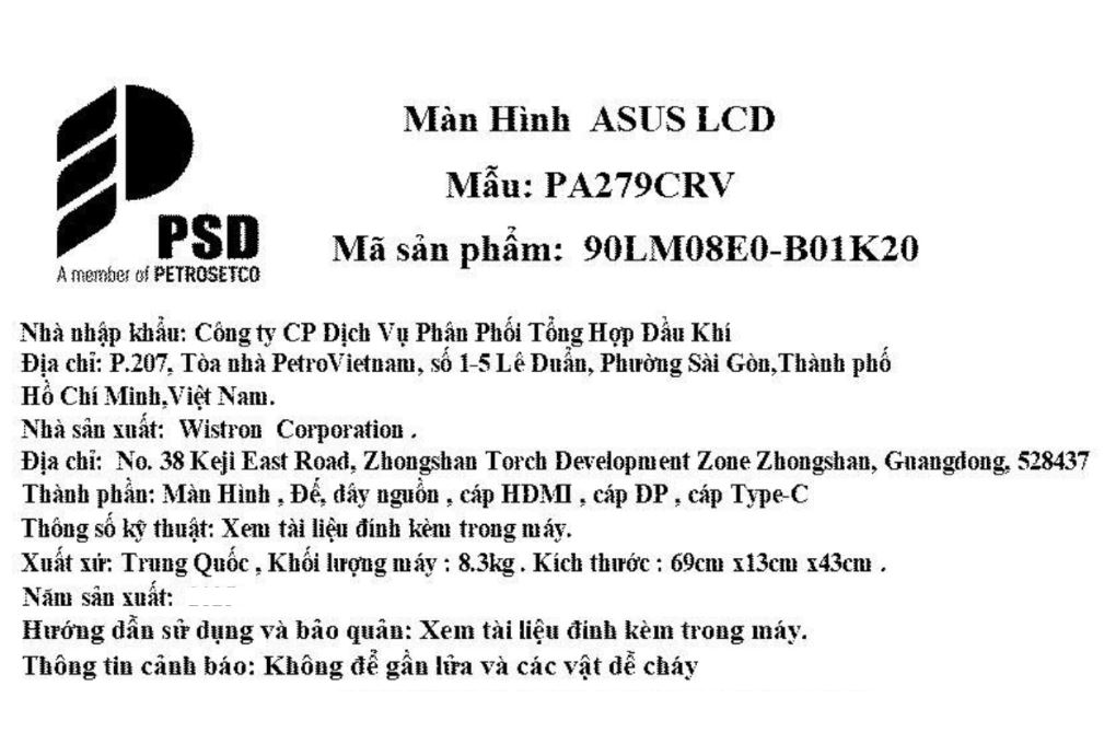 Màn hình Asus ProArt PA279CRV (27 inch, 4K, IPS, 60Hz, 5ms) Màu Đen