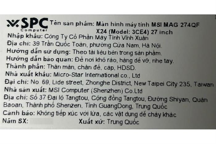 Màn hình Gaming MSI MAG 274QF X24 (27 inch, WQHD, Rapid IPS, 240Hz, 0.5ms) Màu Đen