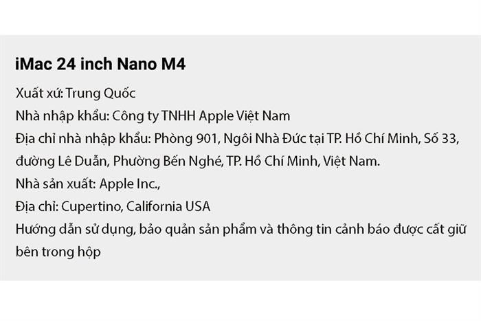 iMac 24 inch Nano M4 16GB/256GB/10GPU Màu Bạc