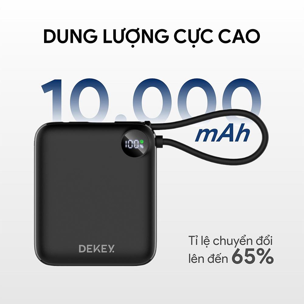 Pin sạc dự phòng Polymer 10000mAh Type-C QC 3.0 22.5W Dekey Power Pioneer P2786 kèm cáp Type-C - Đen - Dung lượng