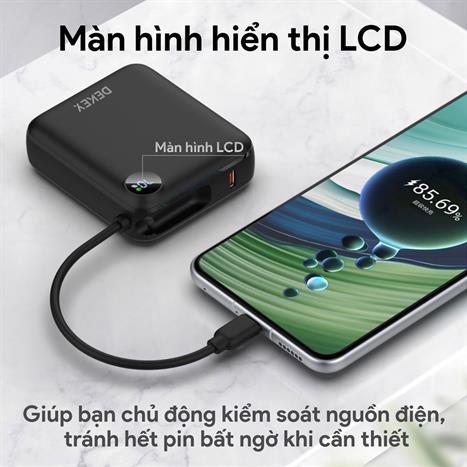 Pin sạc dự phòng Polymer 10000mAh Type-C QC 3.0 22.5W Dekey Power Pioneer P2786 kèm cáp Type-C - Đen Màu Đen