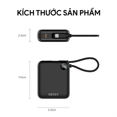 Pin sạc dự phòng Polymer 10000mAh Type-C QC 3.0 22.5W Dekey Power Pioneer P2786 kèm cáp Type-C - Đen Màu Đen