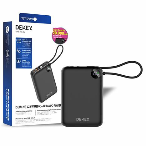Pin sạc dự phòng Polymer 20000mAh Type-C QC 3.0 22.5W Dekey Power Pioneer P2788 kèm cáp Type-C - Đen