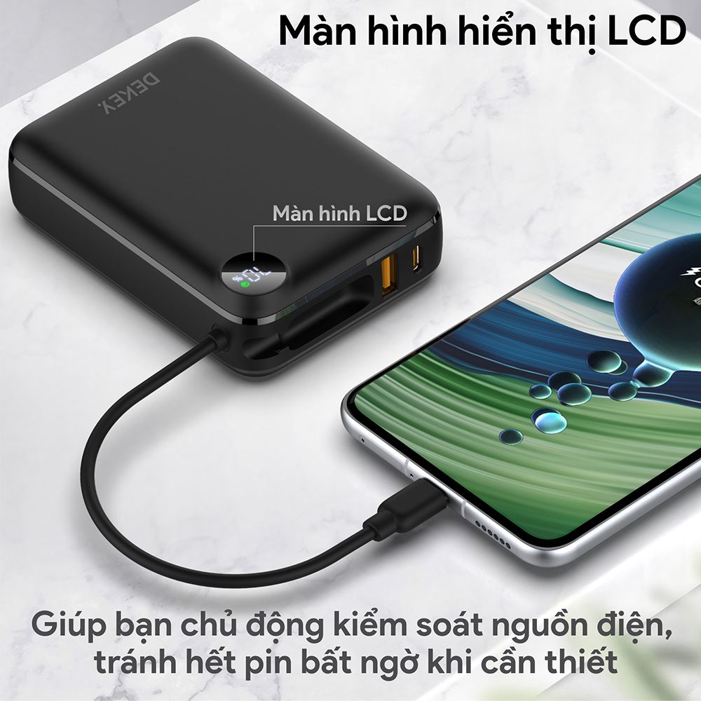 Pin sạc dự phòng Polymer 20000mAh Type-C QC 3.0 22.5W Dekey Power Pioneer P2788 kèm cáp Type-C - Đen  -Tiện ích