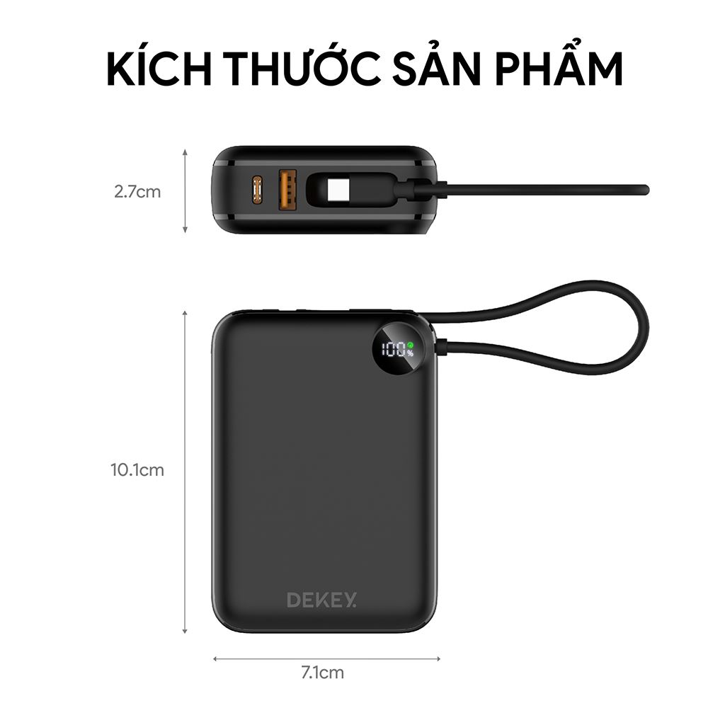Pin sạc dự phòng Polymer 20000mAh Type-C QC 3.0 22.5W Dekey Power Pioneer P2788 kèm cáp Type-C - Đen - 9