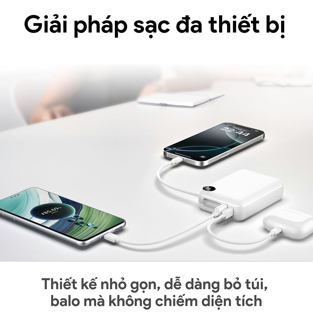 Pin sạc dự phòng Polymer 20000mAh Type-C QC 3.0 22.5W Dekey Power Pioneer P2788  kèm cáp Type-C - Trắng - Thiết kế