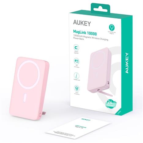 Pin sạc dự phòng Không dây Polymer 10000mAh Type C 30W Aukey PB-MS02 - Hồng Màu Hồng