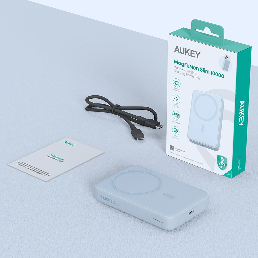 Pin sạc dự phòng Không dây Polymer 10000mAh Type C 20W Aukey PB-MS04 - Xanh - 7