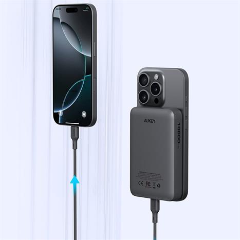 Pin sạc dự phòng Không dây Polymer 10000mAh Type C 20W Aukey PB-MS04 - Xám Đen Màu Xám
