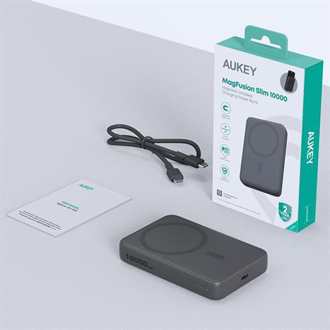Pin sạc dự phòng Không dây Polymer 10000mAh Type C 20W Aukey PB-MS04 - Xám Đen Màu Xám