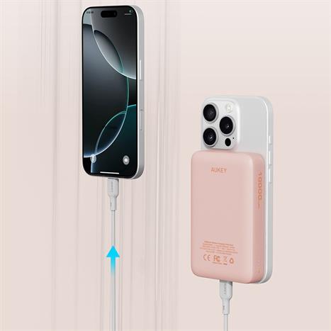 Pin sạc dự phòng Không dây Polymer 10000mAh Type C 20W Aukey PB-MS04 - Hồng Màu Hồng