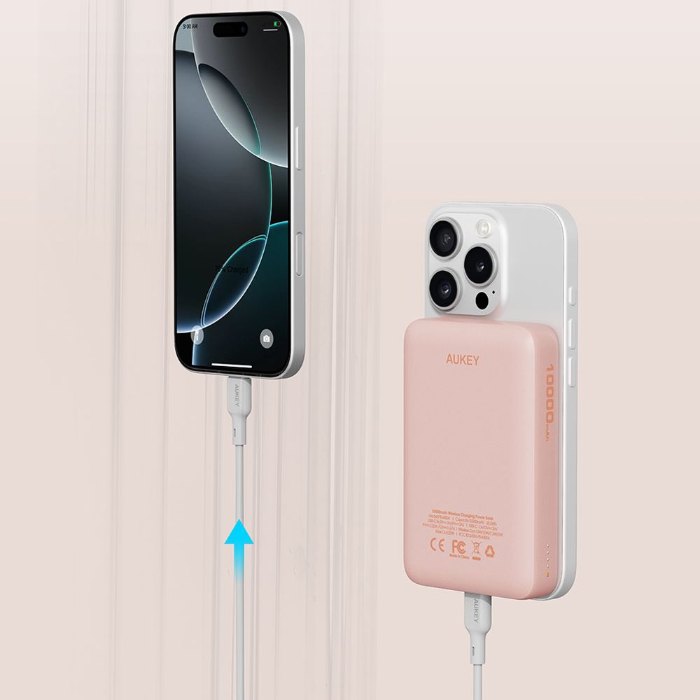 Pin sạc dự phòng Không dây Polymer 10000mAh Type C 20W Aukey PB-MS04 - Hồng - 7