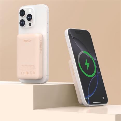 Pin sạc dự phòng Không dây Polymer 10000mAh Type C 20W Aukey PB-MS04 - Hồng Màu Hồng