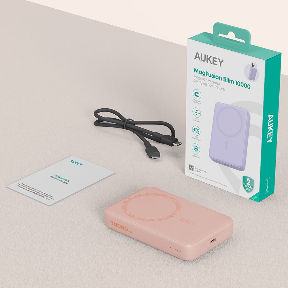 Pin sạc dự phòng Không dây Polymer 10000mAh Type C 20W Aukey PB-MS04 - Hồng - 9