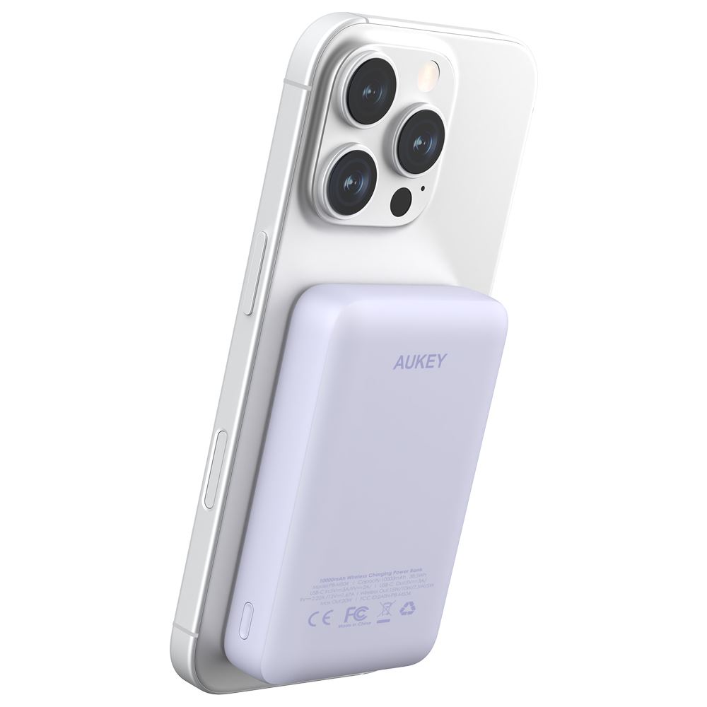 Pin sạc dự phòng Không dây Polymer 10000mAh Type C 20W Aukey PB-MS04 - Tím - Thiết kế
