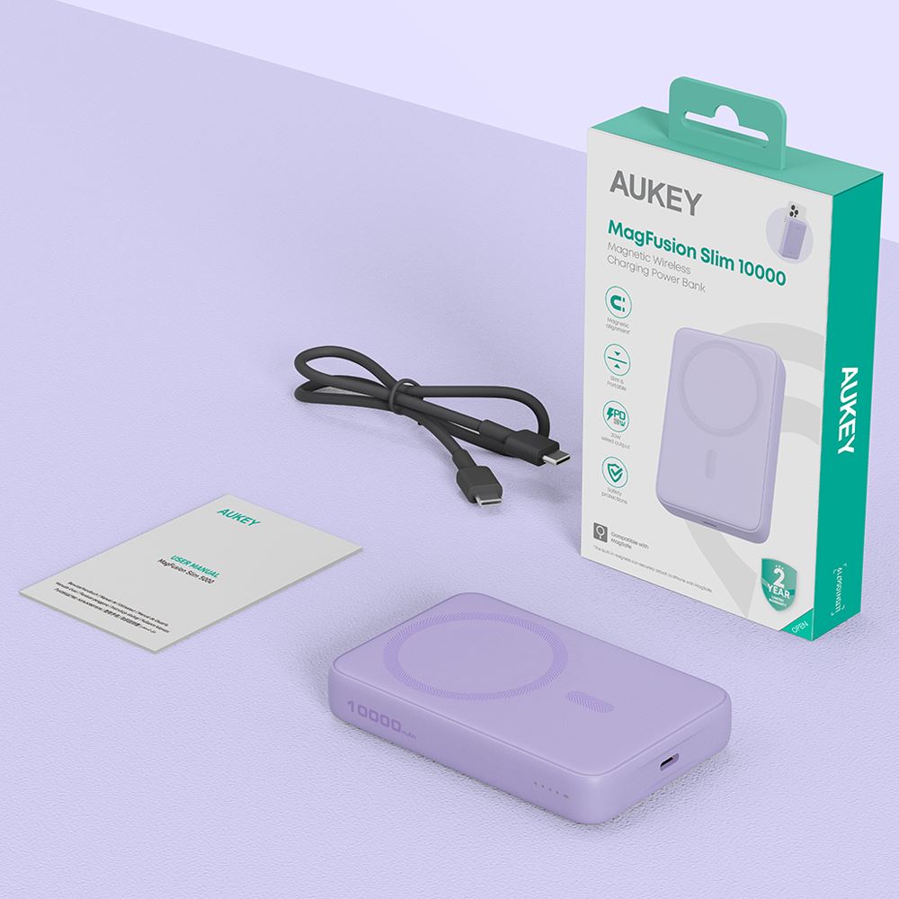 Pin sạc dự phòng Không dây Polymer 10000mAh Type C 20W Aukey PB-MS04 - Tím - 9