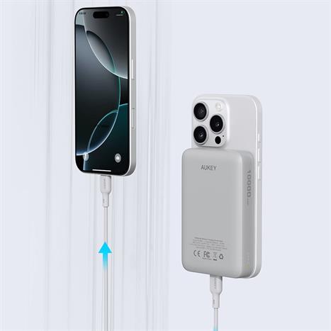 Pin sạc dự phòng Không dây Polymer 10000mAh Type C 20W Aukey PB-MS04 - Xám Bạc Màu Bạc