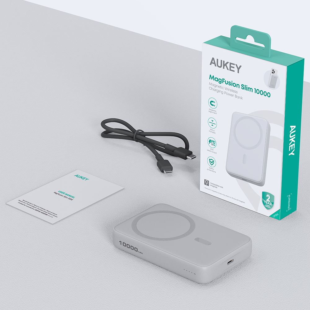 Pin sạc dự phòng Không dây Polymer 10000mAh Type C 20W Aukey PB-MS04 - Xám Bạc - 9