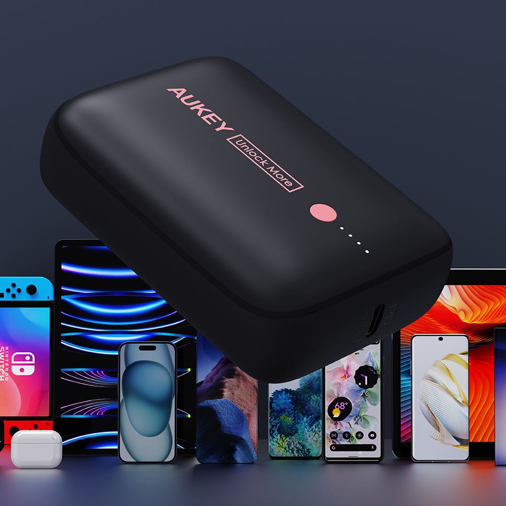 Pin sạc dự phòng Polymer 10000mAh Type C PD QC 3.0 20W Aukey PB-N83S - Đen Hồng - Tiện ích