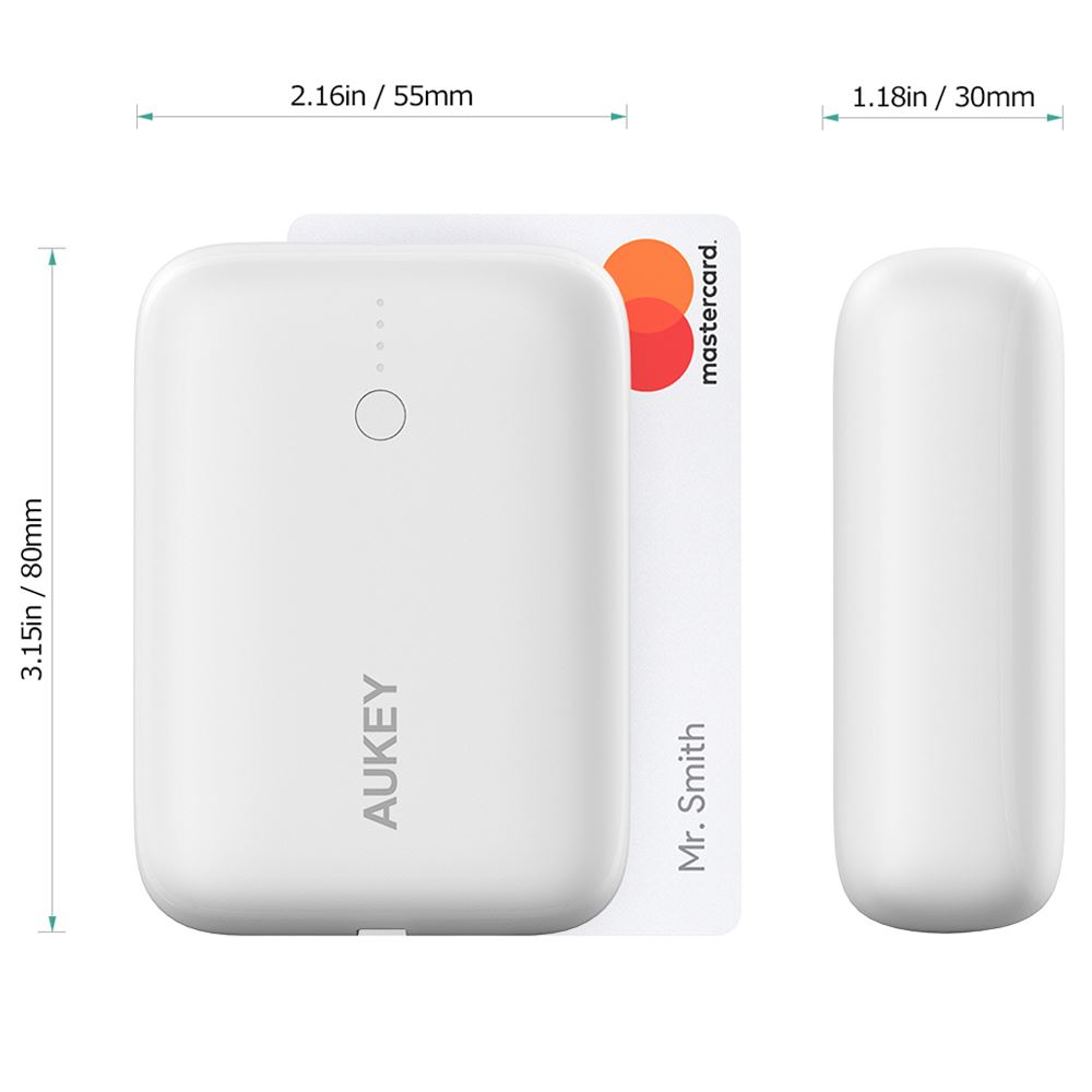 Pin sạc dự phòng Polymer 10000mAh Type C PD QC 3.0 20W Aukey PB-N83S - Trắng Màu Trắng