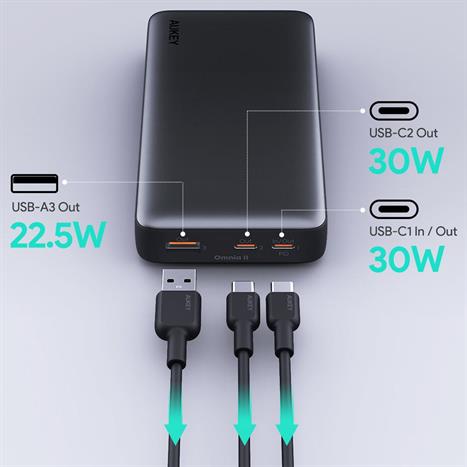 Pin sạc dự phòng Polymer 20000mAh Type C PD QC 3.0 30W Aukey PB-Y42 Sprint X Màu Xám