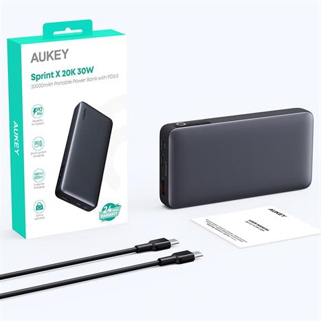 Pin sạc dự phòng Polymer 20000mAh Type C PD QC 3.0 30W Aukey PB-Y42 Sprint X Màu Xám