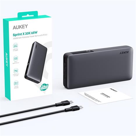 Pin sạc dự phòng Polymer 20000mAh Type C PD QC 3.0 65W Aukey PB-Y43 Sprint X Màu Xám