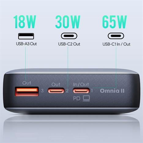 Pin sạc dự phòng Polymer 20000mAh Type C PD QC 3.0 65W Aukey PB-Y43 Sprint X Màu Xám