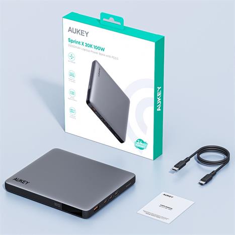 Pin sạc dự phòng Polymer 20000mAh Type C PD QC 3.0 100W Aukey PB-Y44 Sprint X Màu Xám
