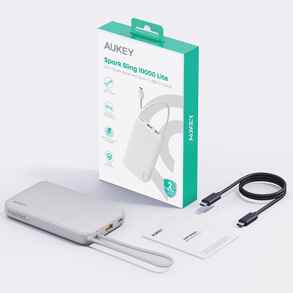 Pin sạc dự phòng Polymer 10000mAh Type C PD 15W Aukey PB-Y53 - Xám Bạc - 7