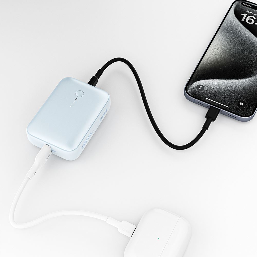 Pin sạc dự phòng Polymer 10000mAh Type C PD QC 3.0 20W Aukey PB-Y55 - Xanh Dương - Cổng kết nối