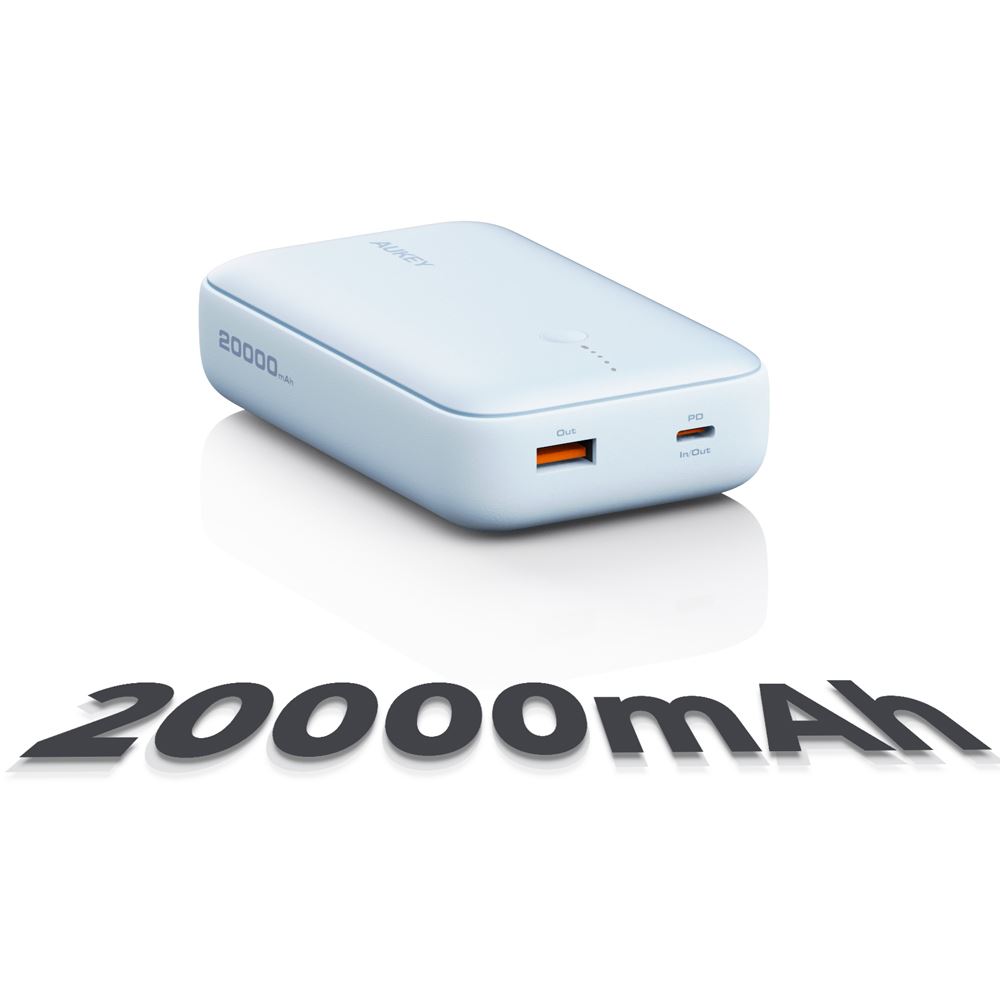 Pin sạc dự phòng Polymer 20000mAh Type C PD QC 3.0 20W Aukey PB-Y57 Spark Mini - Xanh - Dung lượng