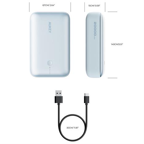 Pin sạc dự phòng Polymer 20000mAh Type C PD QC 3.0 20W Aukey PB-Y57 Spark Mini - Xanh Màu Xanh Dương