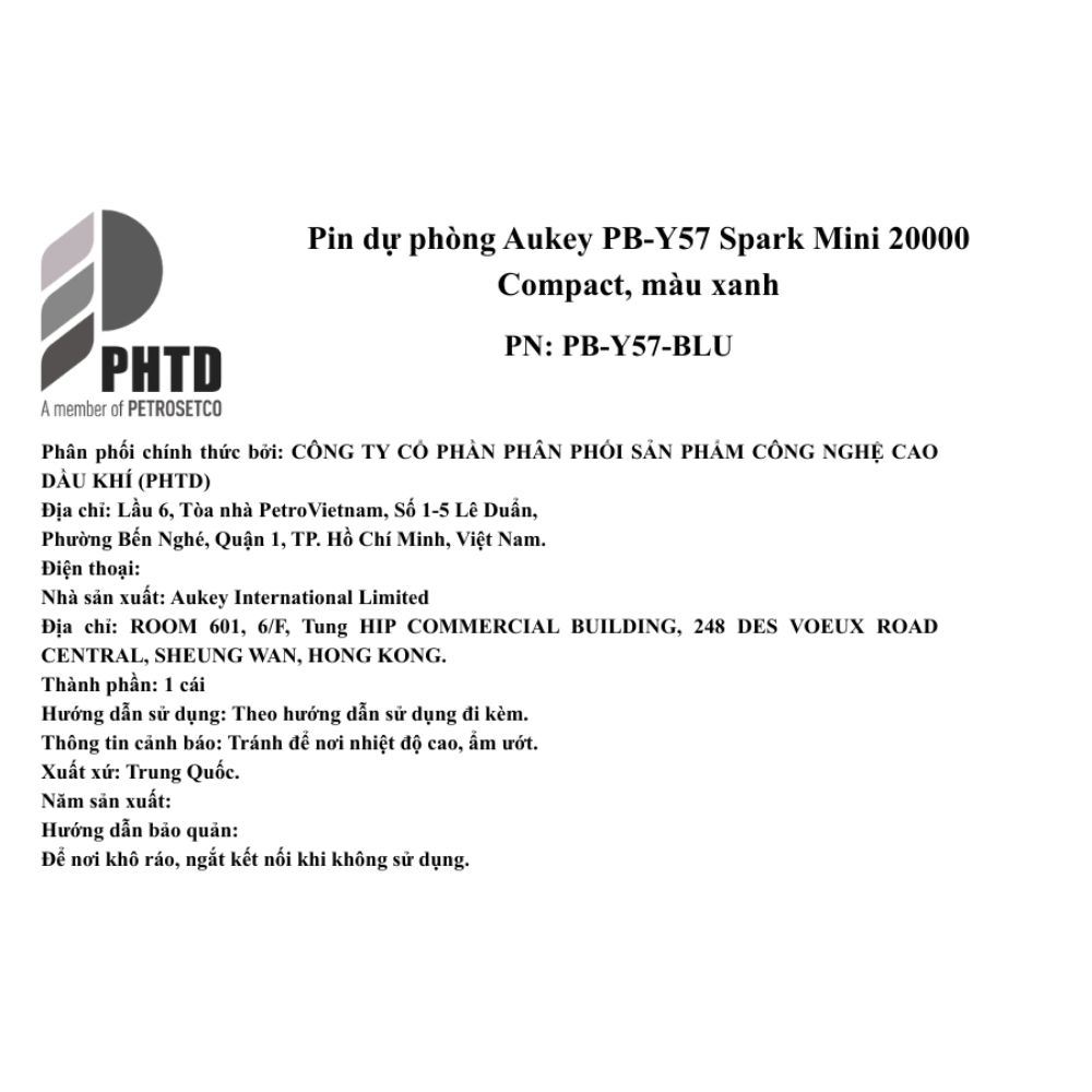 Pin sạc dự phòng Polymer 20000mAh Type C PD QC 3.0 20W Aukey PB-Y57 Spark Mini - Xanh - 7