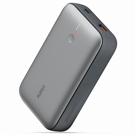 Pin sạc dự phòng Polymer 20000mAh Type C PD QC 3.0 20W Aukey PB-Y57 Spark Mini - Xám Đen Màu Xám