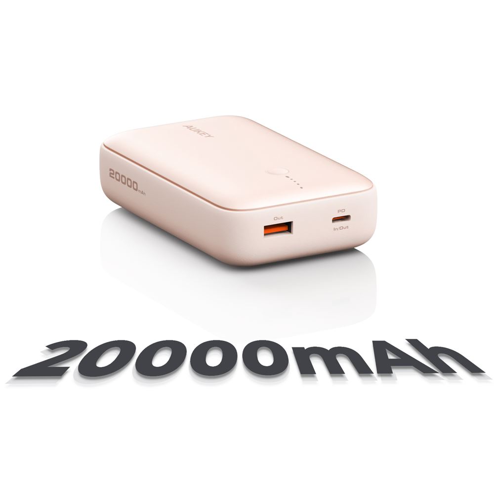 Pin sạc dự phòng Polymer 20000mAh Type C PD QC 3.0 20W Aukey PB-Y57 Spark Mini - Hồng - Dung lượng