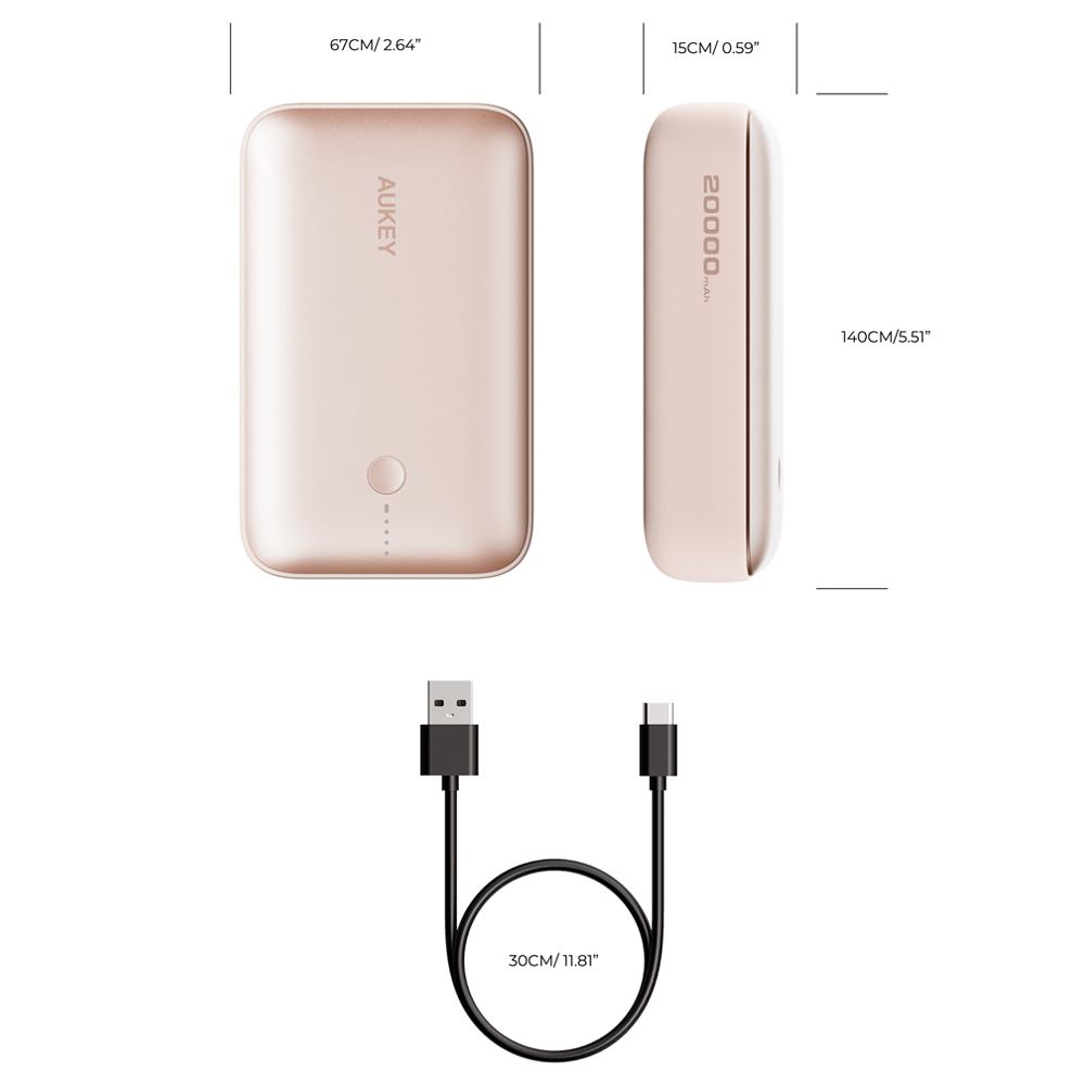 Pin sạc dự phòng Polymer 20000mAh Type C PD QC 3.0 20W Aukey PB-Y57 Spark Mini - Hồng - 5