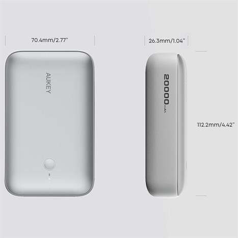 Pin sạc dự phòng Polymer 20000mAh Type C PD QC 3.0 20W Aukey PB-Y57 Spark Mini - Xám Bạc Màu Bạc