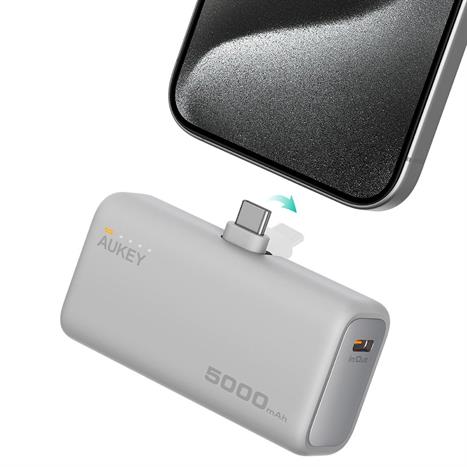 Pin sạc dự phòng Polymer 5000mAh Type C PD QC 3.0 20W Aukey PB-Y59 - Xám Bạc Màu Bạc